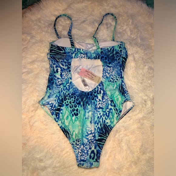 Blue and Green Animal Print Swimsuit - Picture 9 of 15
